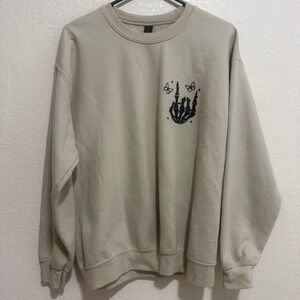 Gildan Heavy Blend Motherhood Skeleton Hand Butterfly Graphic Sweatshirt Tan M